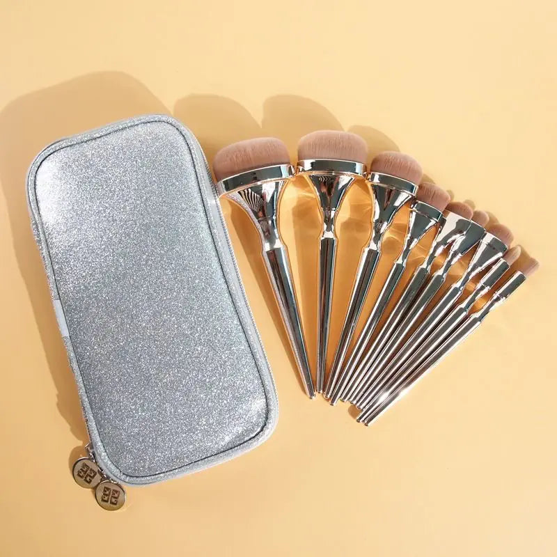 ✨ 9-Piece Gold-Plated Professional Makeup Brush Set